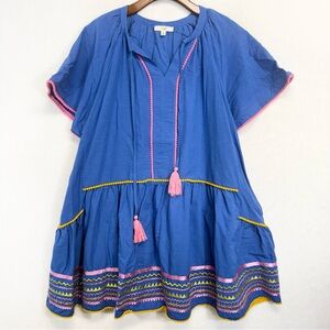 Easel Vibrant Blue Mini Dress with Pink and Yellow Accents